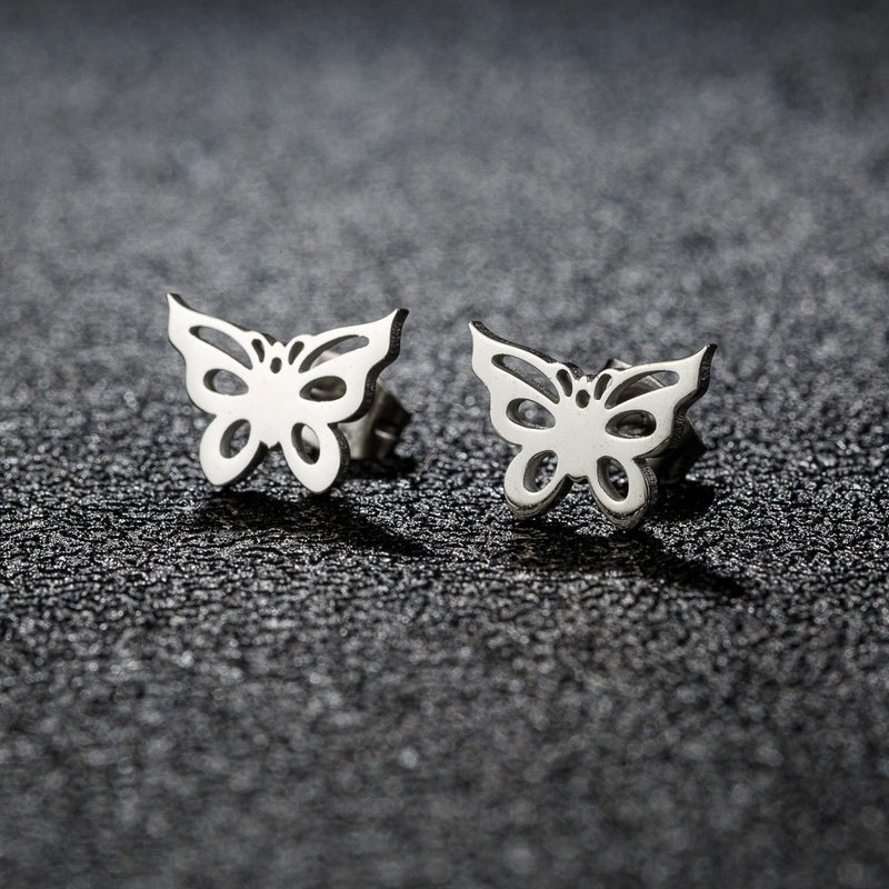 1 Pair Sweet Minimalist Artistic Heart Shape Butterfly Polishing 304 Stainless Steel 18K Gold Plated Ear Studs