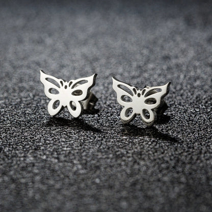 1 Pair Sweet Minimalist Artistic Heart Shape Butterfly Polishing 304 Stainless Steel 18K Gold Plated Ear Studs