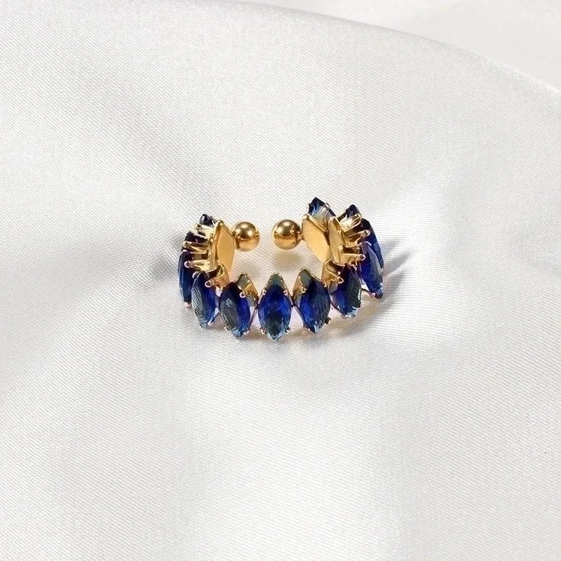 1 Piece Fashion Horse Eye Titanium Steel Plating Inlay Zircon Open Ring