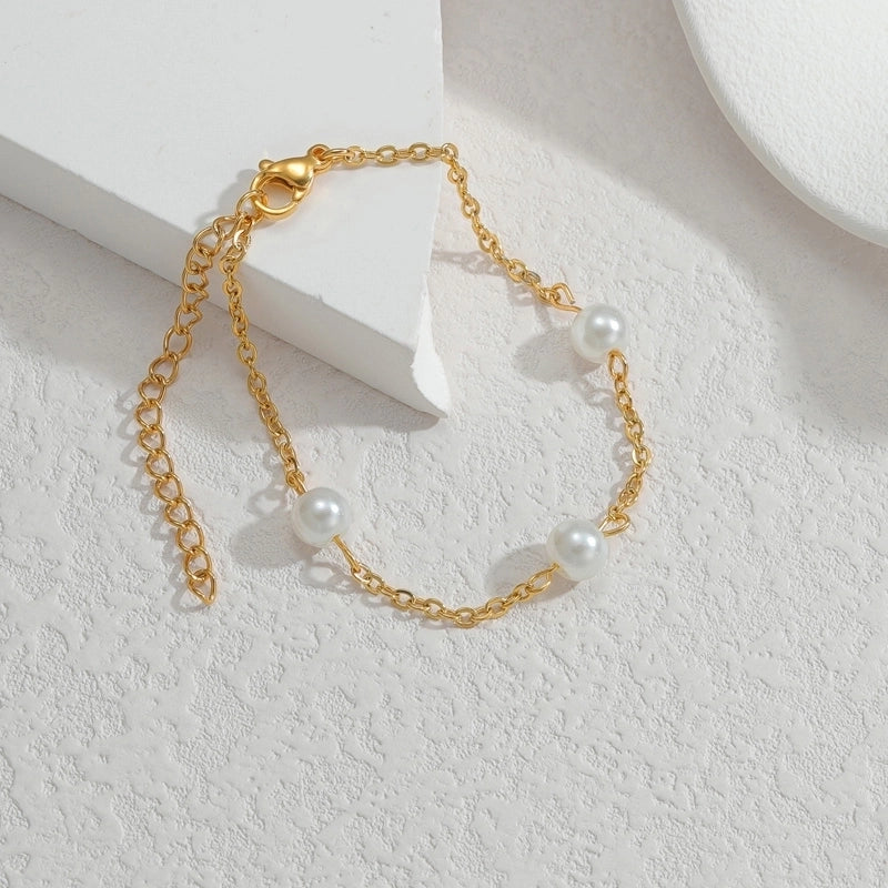 Elegant Cute Streetwear Geometric 304 Stainless Steel 18K Gold Plated Artificial Pearls Bracelets In Bulk