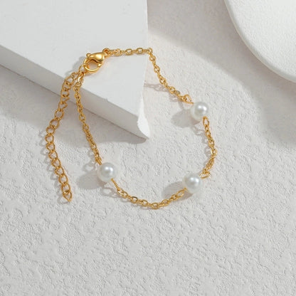 Elegant Cute Streetwear Geometric 304 Stainless Steel 18K Gold Plated Artificial Pearls Bracelets In Bulk