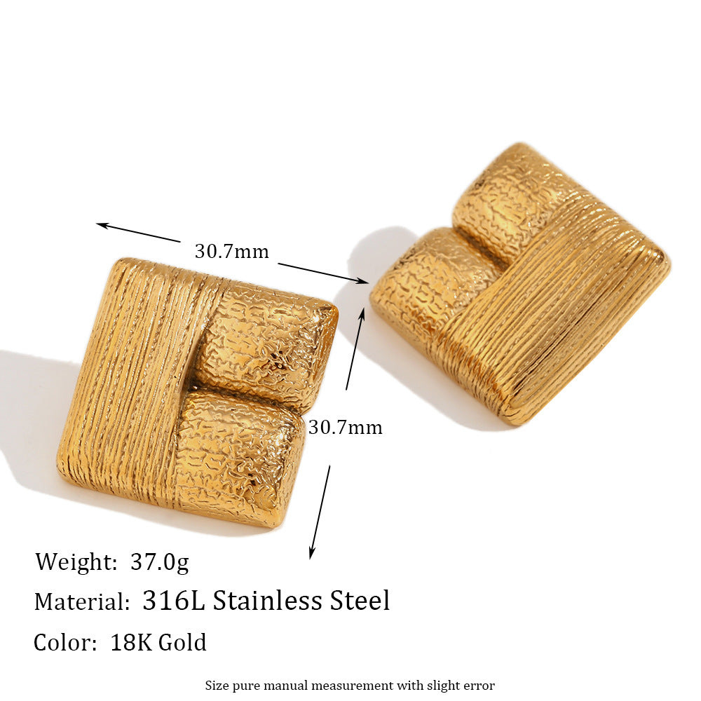 Fashion Round Circle Geometric Stainless Steel 18K Gold Plated Stud Earrings