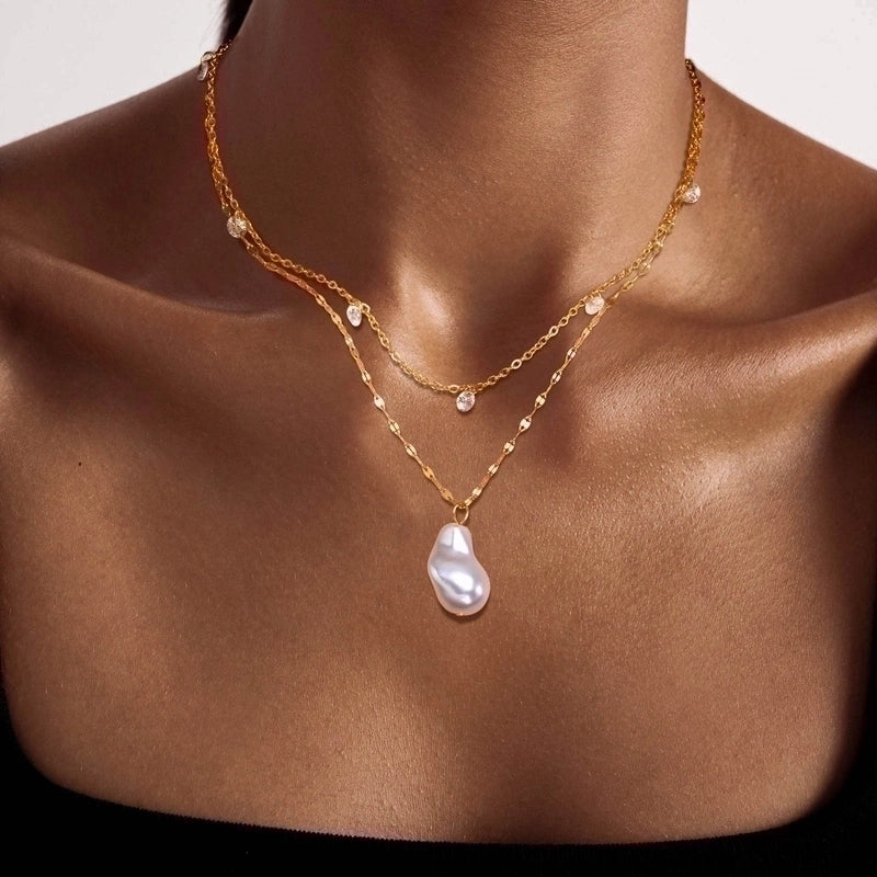 304 Stainless Steel 18K Gold Plated IG Style French Style Plating Geometric Necklace