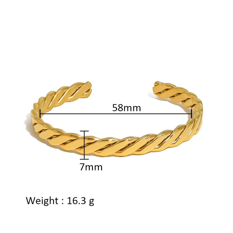 Minimalist Shiny Solid Color 316L Stainless Steel 18K Gold Plated Zircon Bangle In Bulk