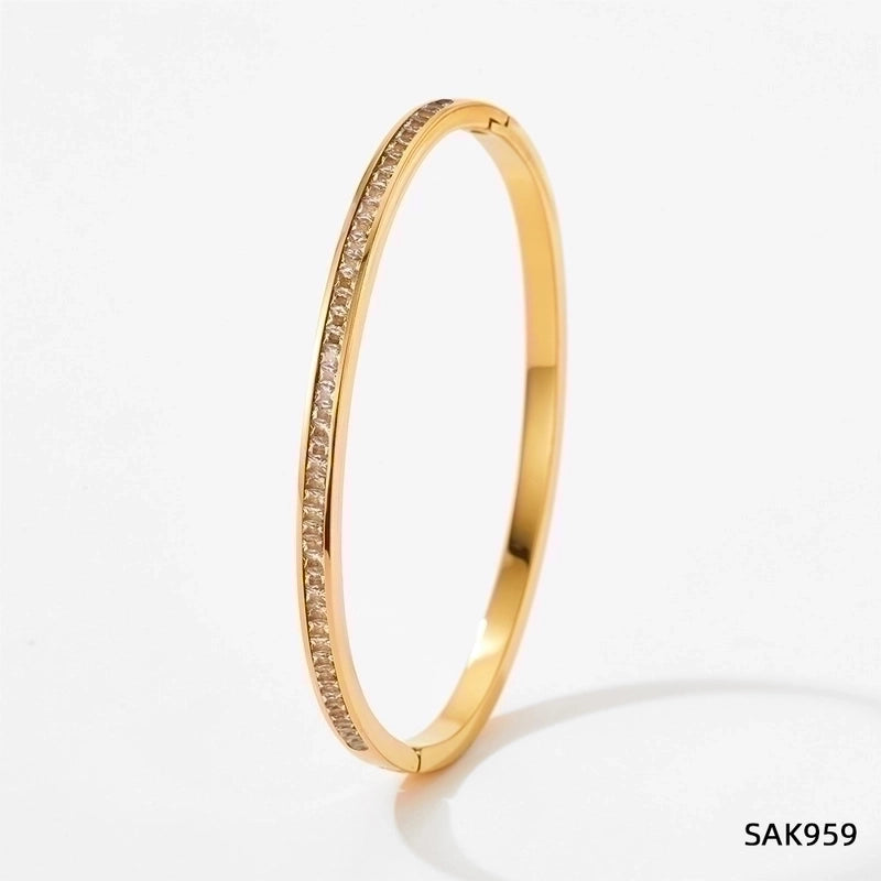 3 Pieces Classic Style Solid Color 304 Stainless Steel 16K Gold Plated White Gold Plated Gold Plated Artificial Gemstones Bangle In Bulk