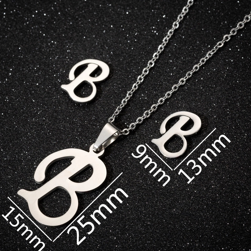 Women\'s Fashion Minimalist Letter Stainless Steel Pendant Necklace Ear Studs Plating Jewelry Sets