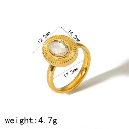 304 Stainless Steel 18K Gold Plated Minimalist Classic Style Polishing Plating Inlay Oval Zircon Rings Earrings