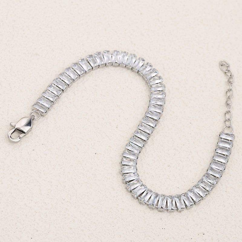 Classic Style Shiny Rectangle 304 Stainless Steel Crystal Zirconium 18K Gold Plated Crystal Zirconium Bracelets In Bulk