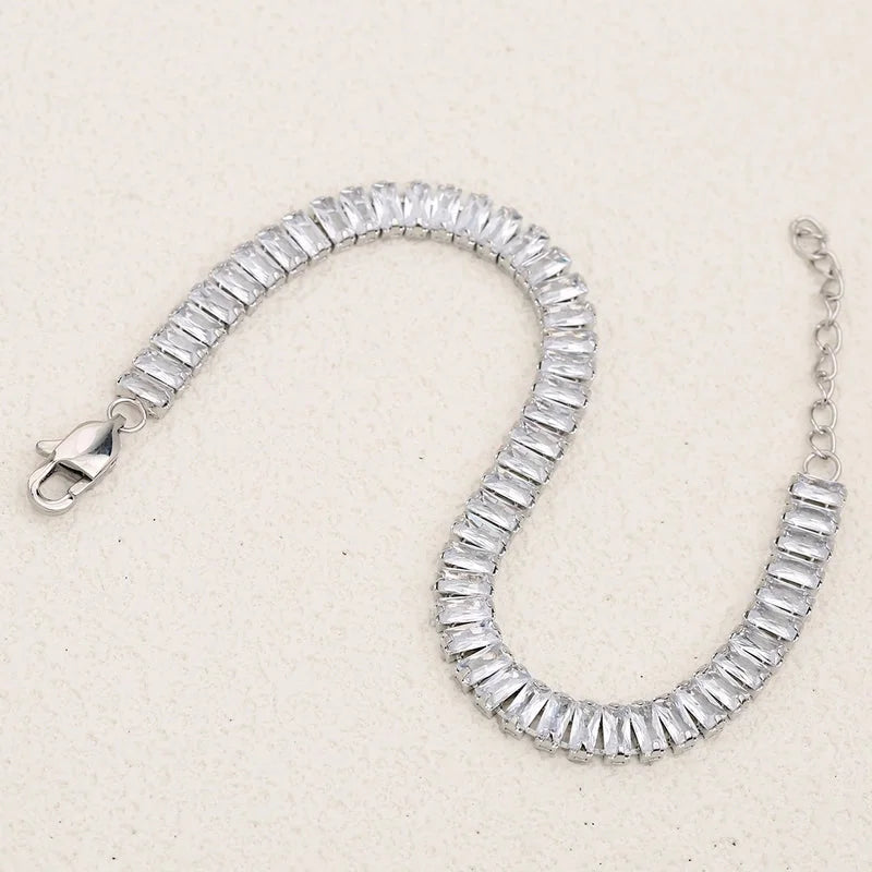 Classic Style Shiny Rectangle 304 Stainless Steel Crystal Zirconium 18K Gold Plated Crystal Zirconium Bracelets In Bulk