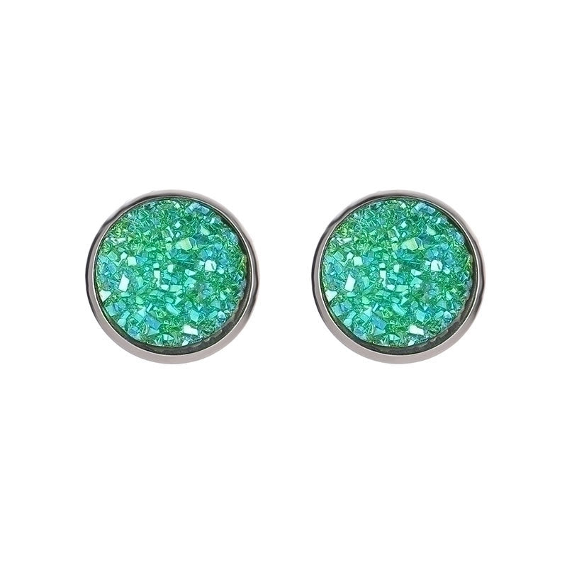 Minimalist Round Stainless Steel Artificial Gemstones Silver Plated Earrings Ear Studs