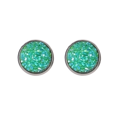 Minimalist Round Stainless Steel Artificial Gemstones Silver Plated Earrings Ear Studs