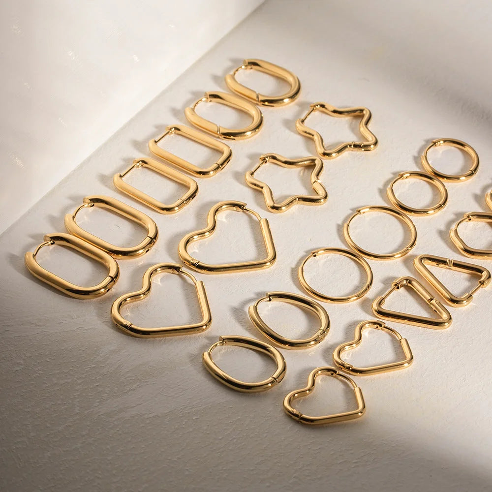 IG Style Heart Asymmetrical Geometric Stainless Steel 18K Gold Plated Earrings