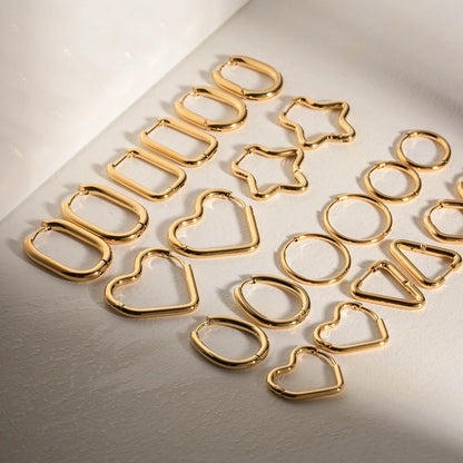 IG Style Heart Asymmetrical Geometric Stainless Steel 18K Gold Plated Earrings