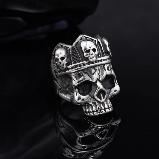 Retro Punk Mask Skull Stainless Steel Polishing Halloween Men's Wide Band Rings