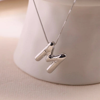 Minimalist Classic Style Letter Copper Silver Plated Pendant Necklace In Bulk
