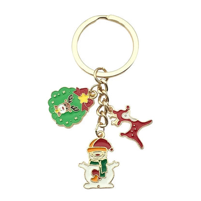 Cute Christmas Tree Santa Claus Snowman Zinc Alloy Enamel Christmas Bag Pendant Keychain