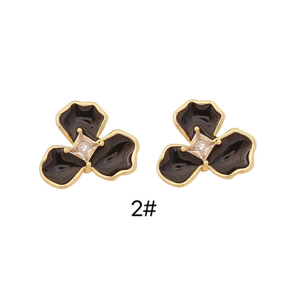 1 Pair Bohemian Minimalist Flower Enamel 316L Stainless Steel Zircon 14K Gold Plated Ear Studs