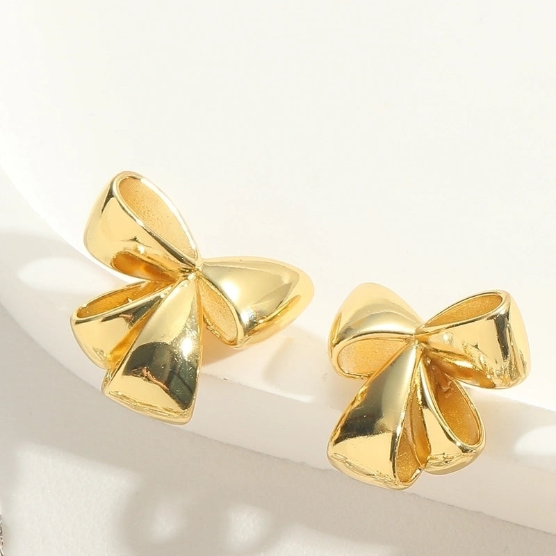 1 Pair Vintage Style Minimalist Commute Bow Knot Plating Inlay Copper Zircon 14K Gold Plated Ear Studs