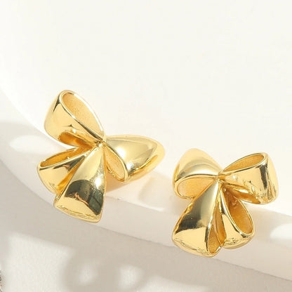 1 Pair Vintage Style Minimalist Commute Bow Knot Plating Inlay Copper Zircon 14K Gold Plated Ear Studs