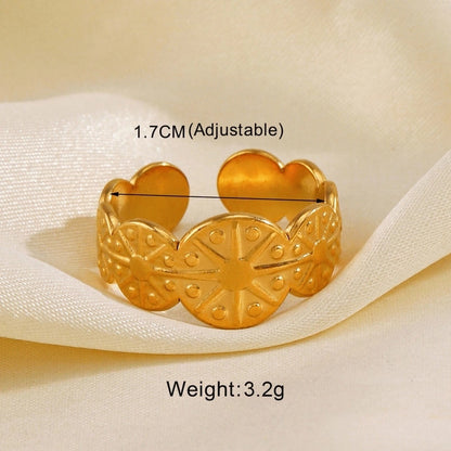IG Style Leaves Solid Color Lines 304 Stainless Steel 18K Gold Plated Open Rings In Bulk