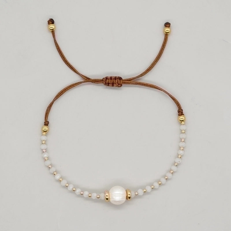 Artificial Crystal Freshwater Pearl Copper Beaded Braid Pentagram Bracelets