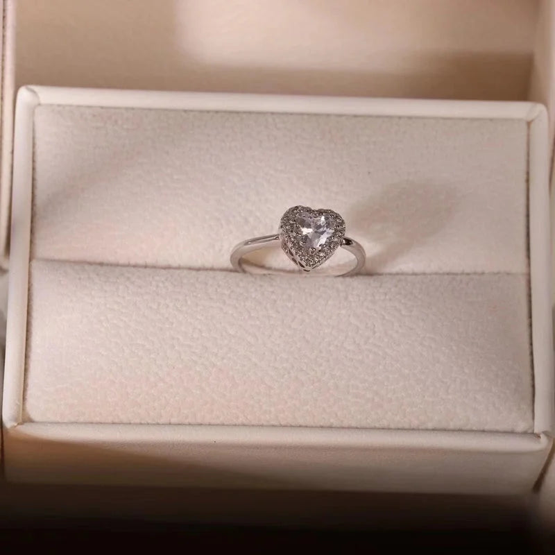 Titanium Steel Lady Inlay Heart Shape Zircon Necklace Earrings Rings