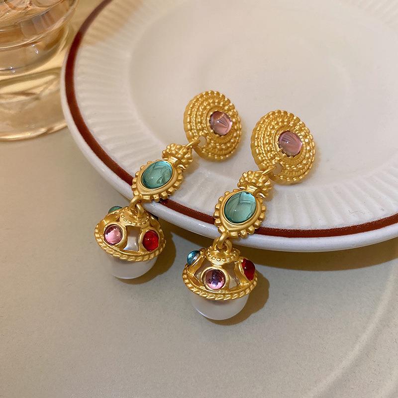 Mid-century Modern Stripe Geometric Alloy Diamond Inlay Earrings