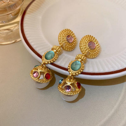 Mid-century Modern Stripe Geometric Alloy Diamond Inlay Earrings