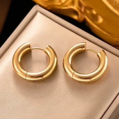 1 Pair Minimalist Round Plating 304 Stainless Steel 18K Gold Plated Hoop Earrings