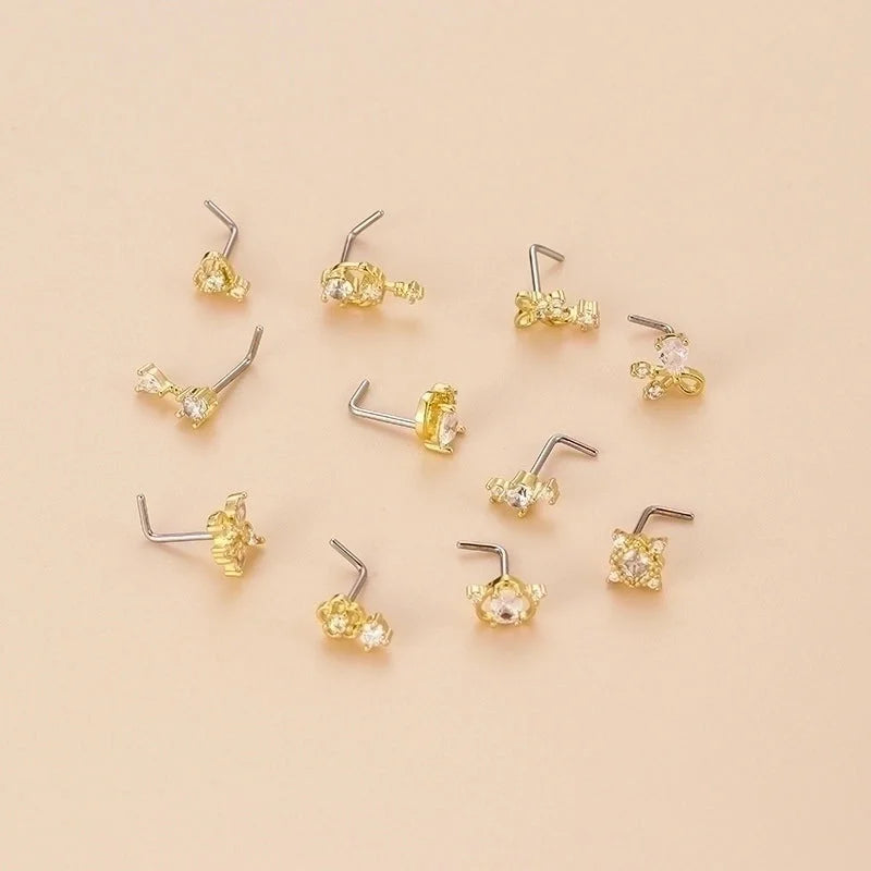 1 Piece Nose Rings & Studs Fashion Flower Bow Knot 316L Stainless Steel Copper Plating Zircon
