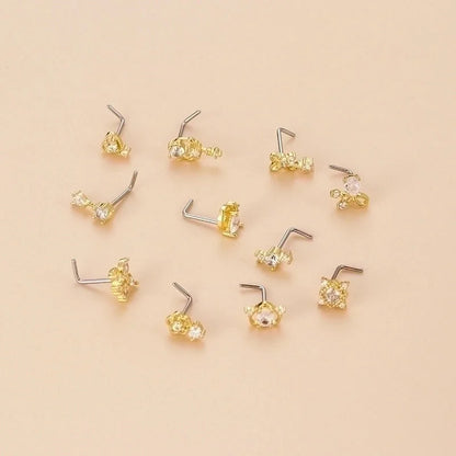 1 Piece Nose Rings & Studs Fashion Flower Bow Knot 316L Stainless Steel Copper Plating Zircon