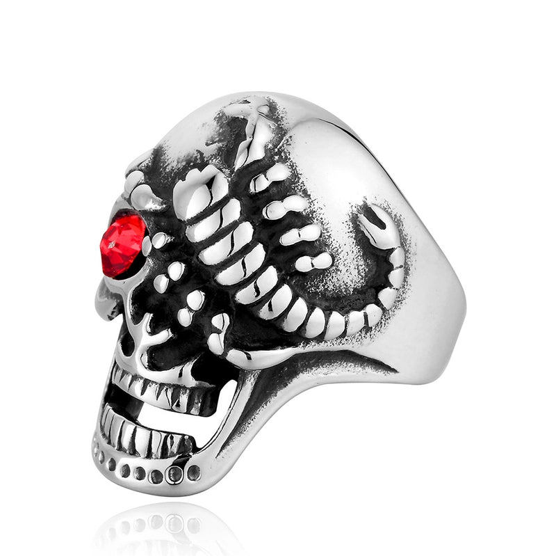 Hip-Hop Skull Titanium Steel Inlay Rhinestones 18K Gold Plated Halloween Men's Rings