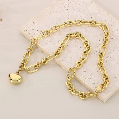 Minimalist Heart Shape 304 Stainless Steel 18K Gold Plated Bracelets Necklace