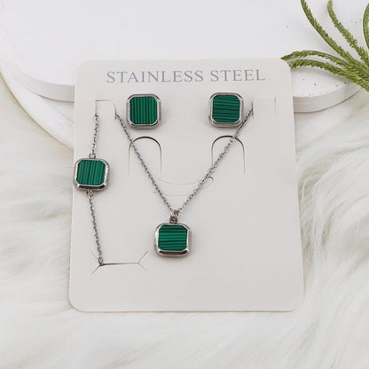Minimalist Classic Style Square Shell 304 Stainless Steel Gold Plated Jewelry Set
