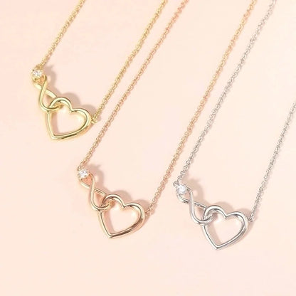 Sweet Minimalist Infinity Heart Shape Copper Inlay Zircon Bracelets Necklace