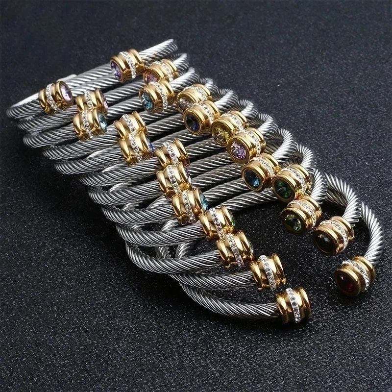 Titanium Steel Bracelet Colorful Diamond Twist Bangle Jewelry