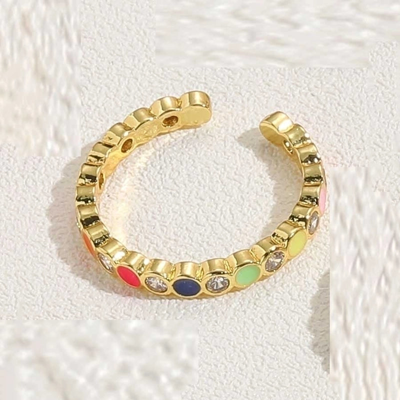 Cute Vintage Style Minimalist Devil's Eye Copper Enamel Plating Inlay Zircon 14k Gold Plated White Gold Plated Open Rings