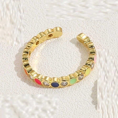 Cute Vintage Style Minimalist Devil's Eye Copper Enamel Plating Inlay Zircon 14k Gold Plated White Gold Plated Open Rings