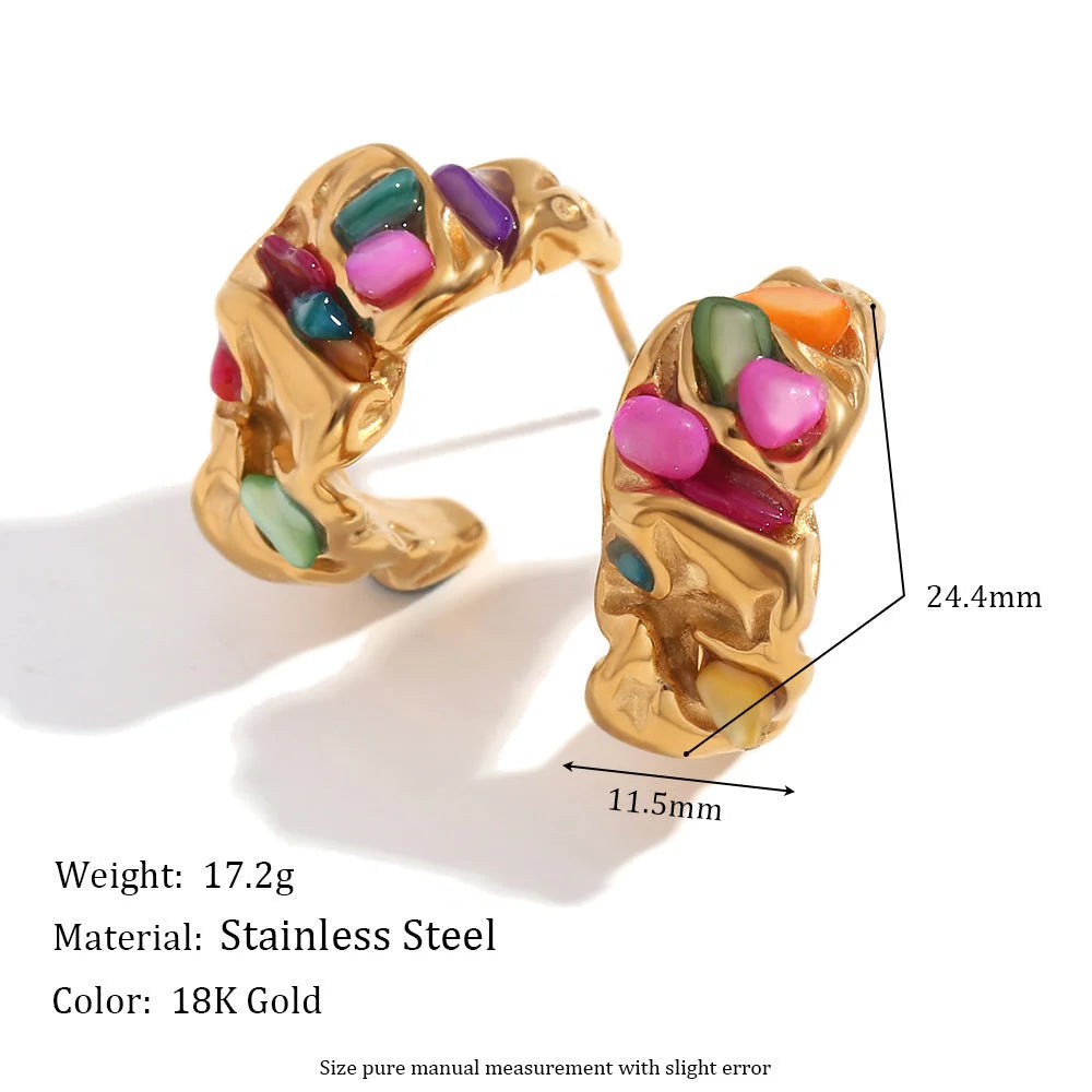 Fashion Stripe Round Geometric Stainless Steel Electroplating Earrings