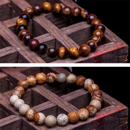 2 Pieces Natural Volcanic Stone Bracelet White Turquoise Jadeite Yellow Tiger Eye Beaded Bracelet