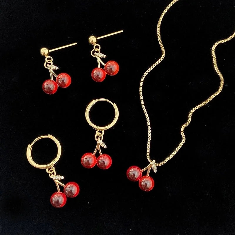 Copper Cherry Plating Cherry Earrings Necklace