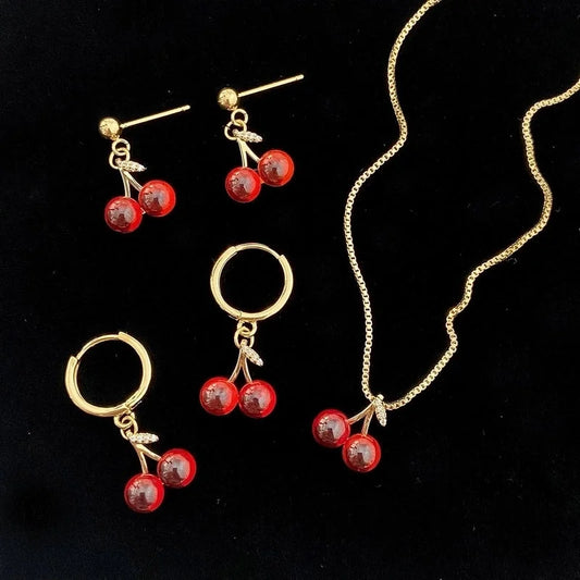 Copper Cherry Plating Cherry Earrings Necklace