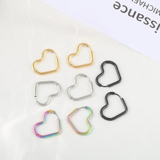 1 Pair Retro Heart Shape Plating 201 Stainless Steel 18K Gold Plated Hoop Earrings