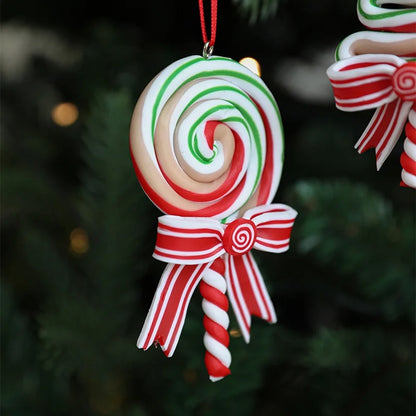 Christmas Elegant Cute Lollipop Soft Clay Indoor Family Gathering Party Hanging Ornaments Decorations Hanging Ornaments