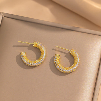 2 Pieces Moderate Luxury Flower Copper Diamond Inlay Stud Earrings