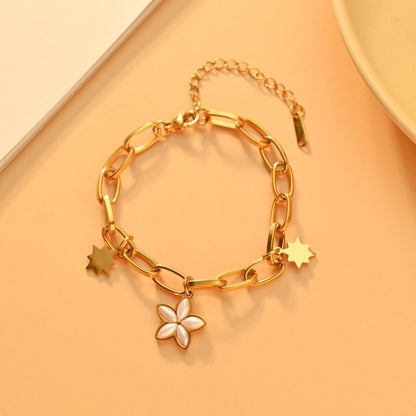IG Style Korean Style Devil's Eye Solid Color Flower 304 Stainless Steel 18K Gold Plated Artificial Pearls Bracelets In Bulk