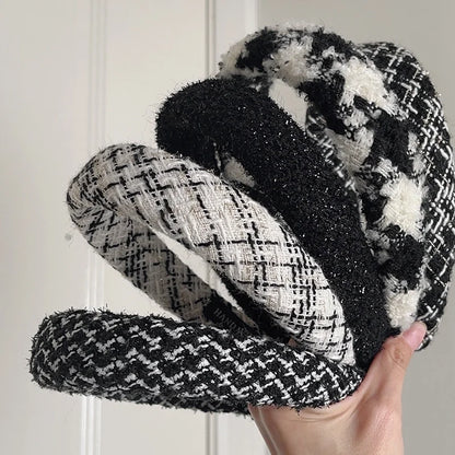 Women's Casual Preppy Style Rhombus Sponge Rib-Knit Hair Band