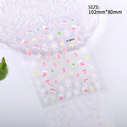 Popular Style Nail Art 5D Embossed Christmas Sticker Nail Art Sticker Christmas Gift Santa Claus Hat In Stock