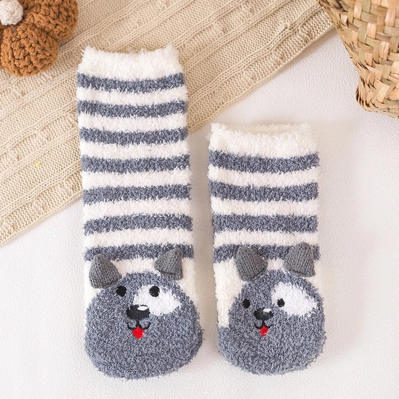 29 Cartoon Straight Embroidered Three-dimensional Animal Coral Fleece Christmas Warm Home Floor Socks Half Velvet Tube Socks