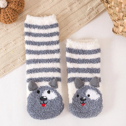 29 Cartoon Straight Embroidered Three-dimensional Animal Coral Fleece Christmas Warm Home Floor Socks Half Velvet Tube Socks
